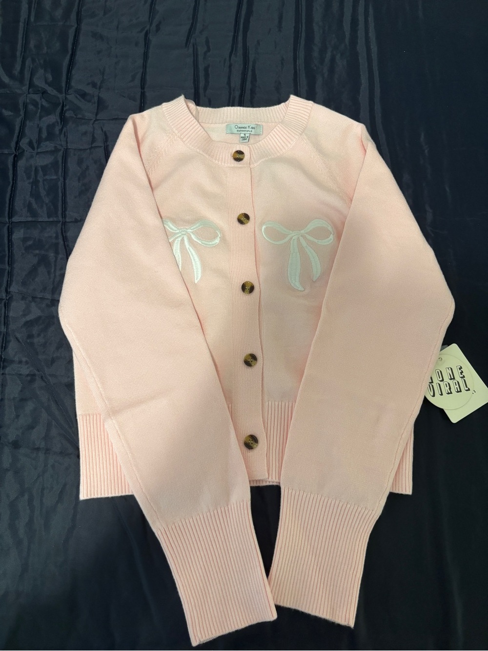 NWT Orange Kiss Essentials Pink Bow Embroidered Cardigan